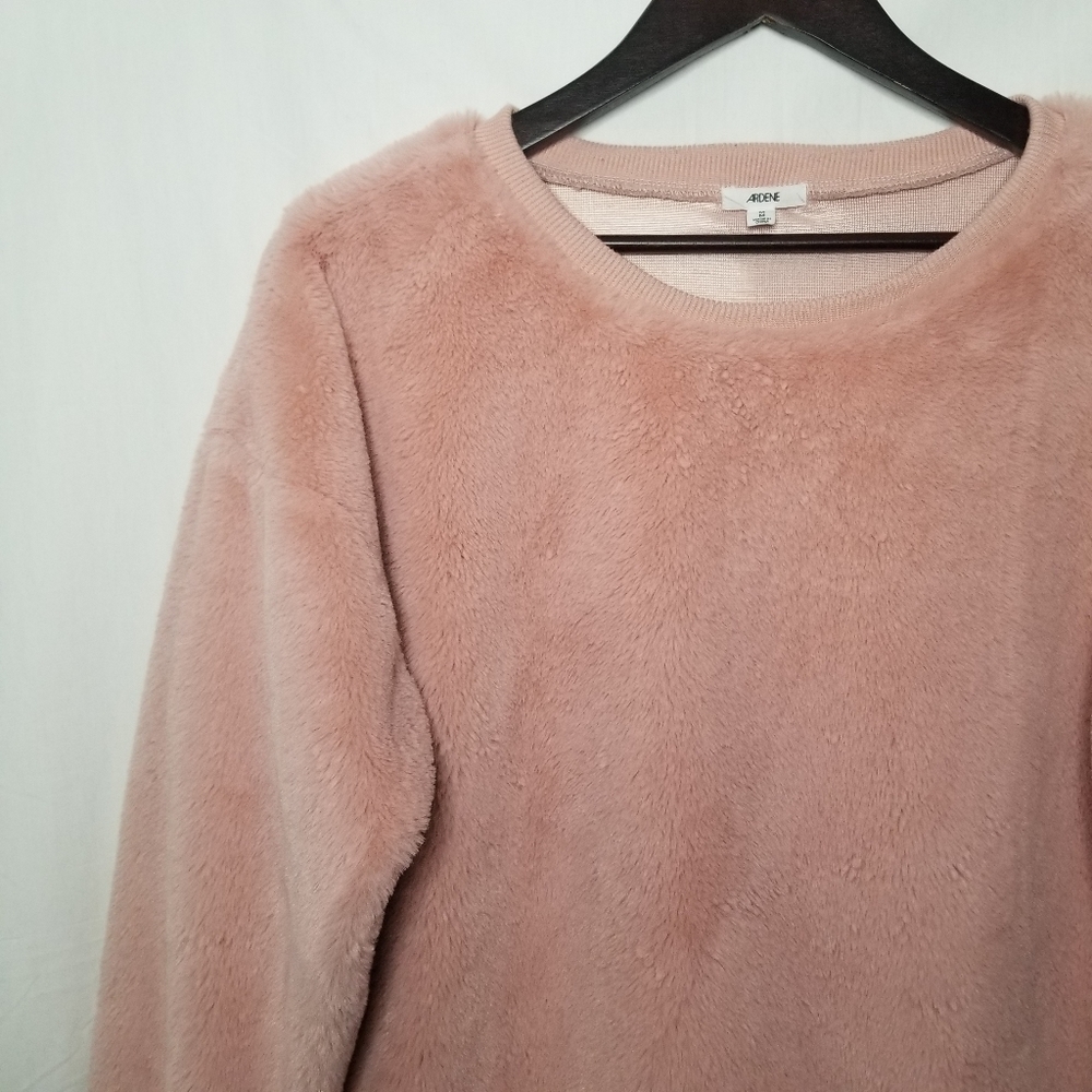Pink rose faux fur fuzzy crewneck sweater M - Picture 4 of 6